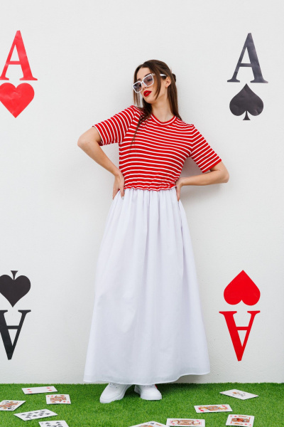 Платье NikVa 534 красный и молоко - фото 4