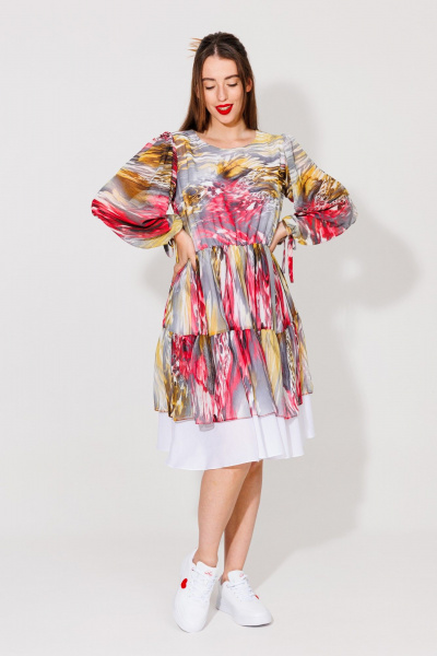 Платье NikVa 536 красно-жёлтый - фото 1