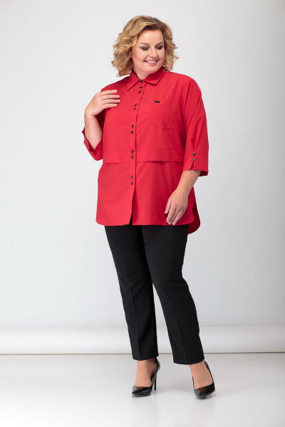 Блуза на каждый день с эффектом запаха и карманами БАГРЯНИЦА 2143/1 красный - фото 5