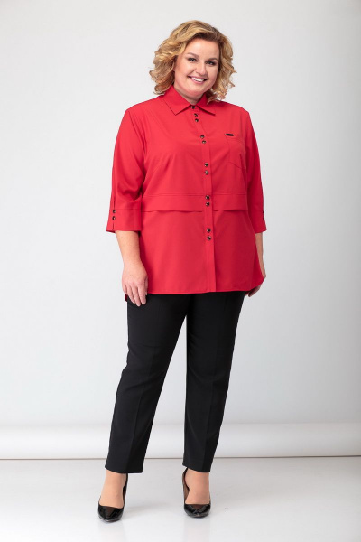 Блуза на каждый день с эффектом запаха и карманами БАГРЯНИЦА 2143/1 красный - фото 4
