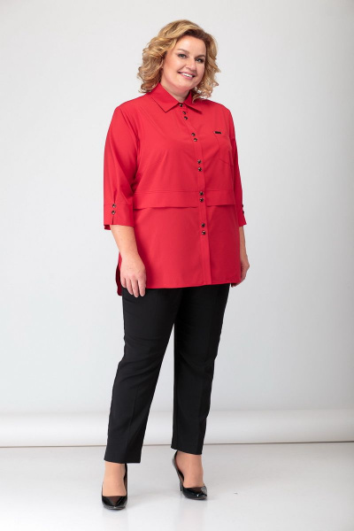 Блуза на каждый день с эффектом запаха и карманами БАГРЯНИЦА 2143/1 красный - фото 3