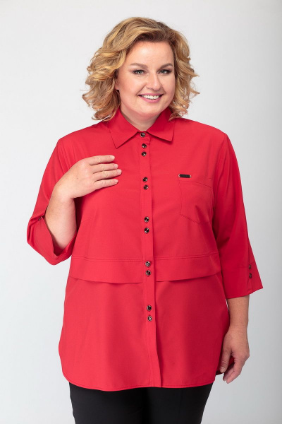 Блуза на каждый день с эффектом запаха и карманами БАГРЯНИЦА 2143/1 красный - фото 1