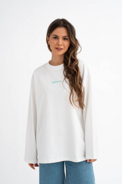 Белый трикотажный лонгслив с принтом и длиным рукавом для каждого образа Mirolia 1225-2 мята - фото 1
