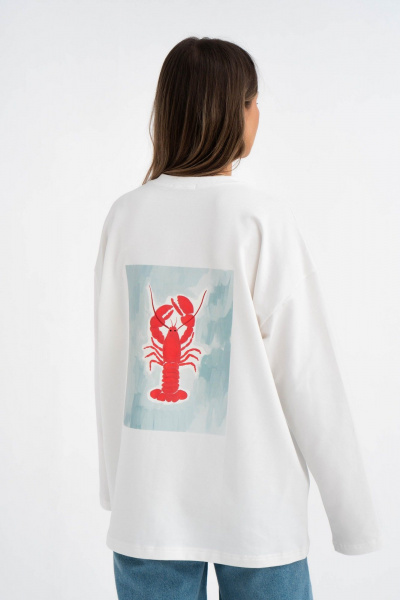 Белый трикотажный лонгслив с принтом и длиным рукавом для каждого образа Mirolia 1225-2 мята - фото 3