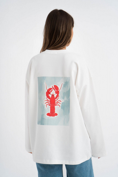 Белый трикотажный лонгслив с принтом и длиным рукавом для каждого образа Mirolia 1225-2 мята - фото 2