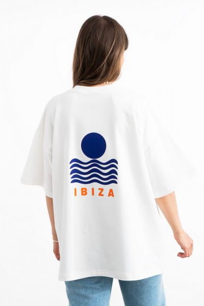 Белая хлопковая футболка с уникальным принтом и удлинённым рукавом Mirolia 1227-2 оранжевый - фото 2