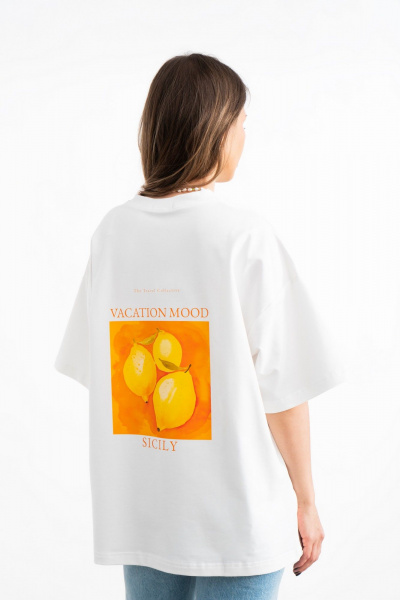 Белая хлопковая футболка с принтом и вышивкой для ежедневного стиля Mirolia 1227-3 оранжевый - фото 4