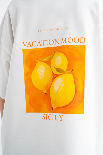 Белая хлопковая футболка с принтом и вышивкой для ежедневного стиля Mirolia 1227-3 оранжевый - фото 3