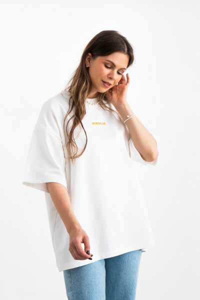 Белая хлопковая футболка с принтом и уникальным дизайном Mirolia 1227-4 оранжевый - фото 1