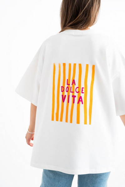 Белая хлопковая футболка с принтом и уникальным дизайном Mirolia 1227-4 оранжевый - фото 3