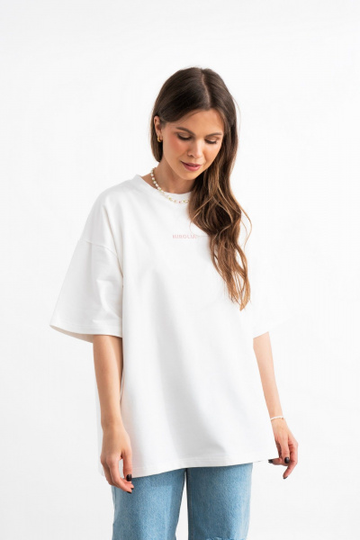 Белая хлопковая футболка с принтом и вышивкой  для создания образов Mirolia 1227-5 розовый - фото 1