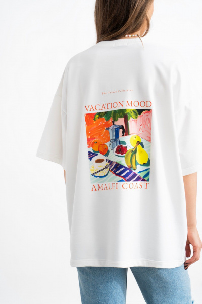 Белая хлопковая футболка с принтом и вышивкой  для создания образов Mirolia 1227-5 розовый - фото 3