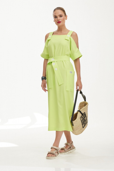 Сарафан лен и вискоза с женственной посадкой Твой имидж 1849 лайм - фото 1