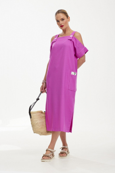 Сарафан с накладными карманами и поясом из ткани Твой имидж 1851 сирень - фото 10