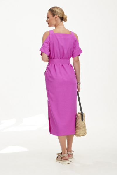 Сарафан с накладными карманами и поясом из ткани Твой имидж 1851 сирень - фото 2