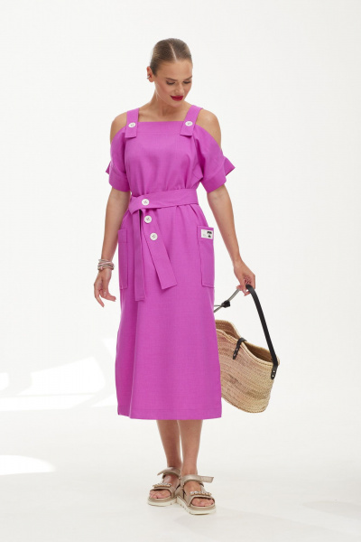 Сарафан с накладными карманами и поясом из ткани Твой имидж 1851 сирень - фото 7