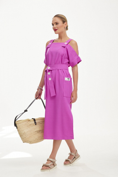 Сарафан с накладными карманами и поясом из ткани Твой имидж 1851 сирень - фото 6