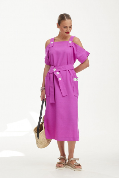 Сарафан с накладными карманами и поясом из ткани Твой имидж 1851 сирень - фото 5
