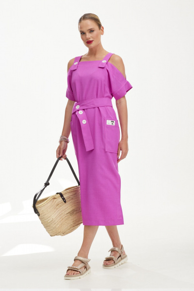 Сарафан с накладными карманами и поясом из ткани Твой имидж 1851 сирень - фото 4
