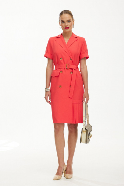 Платье двубортное из льна с складками и длиной до колена Твой имидж 1853 - фото 1