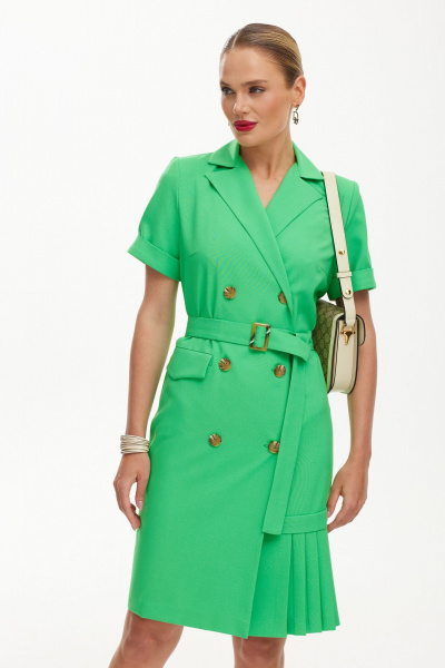 Платье на каждый день из льна с складками Твой имидж 1854 зеленый - фото 6