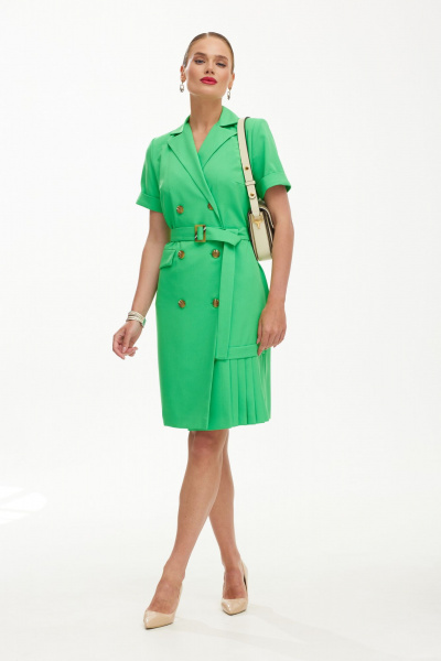Платье на каждый день из льна с складками Твой имидж 1854 зеленый - фото 5