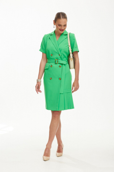 Платье на каждый день из льна с складками Твой имидж 1854 зеленый - фото 3