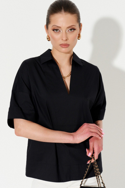 Свободная блуза с воротником и коротким рукавом Ketty К-14540 черный - фото 3