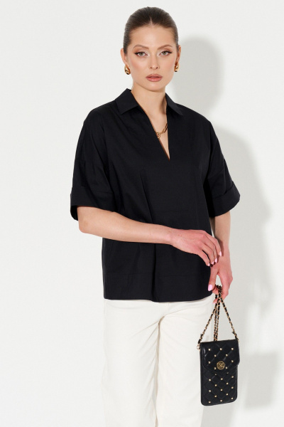 Свободная блуза с воротником и коротким рукавом Ketty К-14540 черный - фото 7