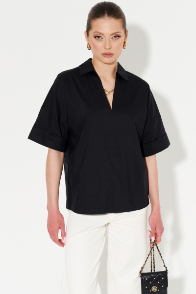Свободная блуза с воротником и коротким рукавом Ketty К-14540 черный - фото 2