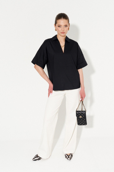 Свободная блуза с воротником и коротким рукавом Ketty К-14540 черный - фото 1