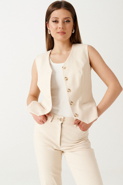 Бежевый джинсовый жилет с прорезными карманами Ketty К-16538 светло-бежевый - фото 7