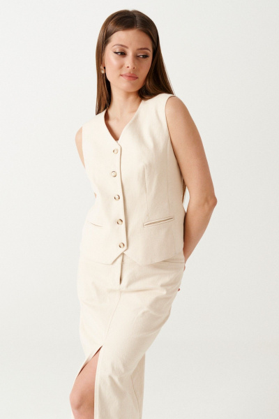 Бежевый джинсовый жилет с прорезными карманами Ketty К-16538 светло-бежевый - фото 3