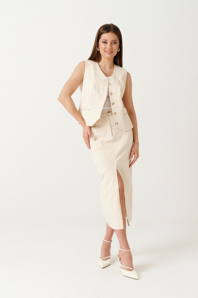 Бежевый джинсовый жилет с прорезными карманами Ketty К-16538 светло-бежевый - фото 2