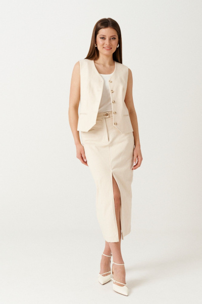 Бежевый джинсовый жилет с прорезными карманами Ketty К-16538 светло-бежевый - фото 1