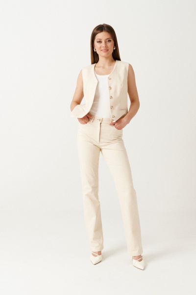 Прямые брюки из эко-джинса для повседневной носки Ketty К-16660 светло-бежевый - фото 2