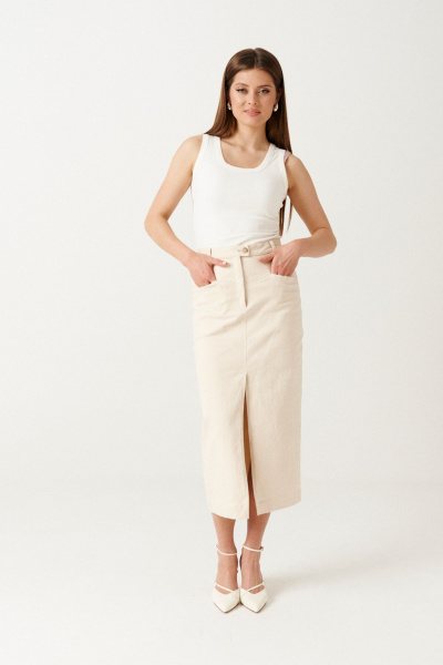 Полукарандашная юбка из эко-джинса с разрезом Ketty К-16950 светло-бежевый - фото 4