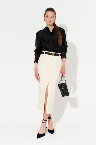 Полукарандашная юбка из эко-джинса с разрезом Ketty К-16950 светло-бежевый - фото 1