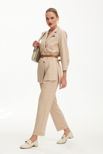 Летний костюм бежевый с жакетом и брюками в полоску Твой имидж 1811 бежевый - фото 10
