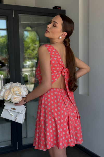 Нарядное короткое платье с бантом и запахом из текстиля Dilana VIP 2037 - фото 6