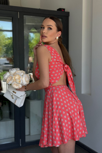 Нарядное короткое платье с бантом и запахом из текстиля Dilana VIP 2037 - фото 5