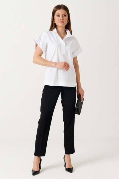 Свободная блуза из натурального полотна с воротником Ketty К-14940 белый - фото 1