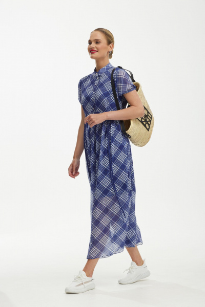 Платье шифоновое с воздушным силуэтом и бело-синим принтом Твой имидж 1891 синий - фото 5