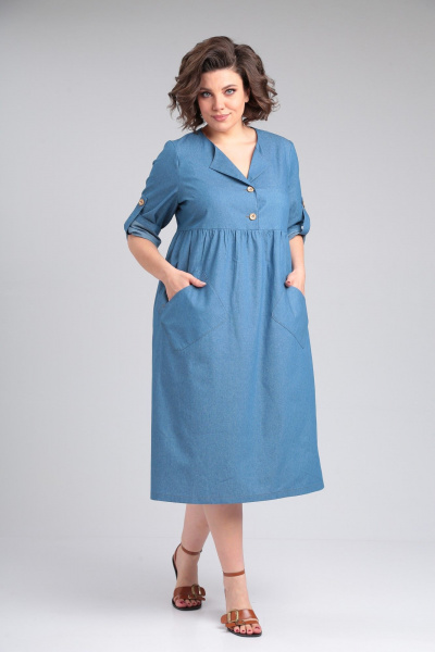 Платье из джинса с карманами и рукавом 3/4 Michel chic 2166 деним - фото 6