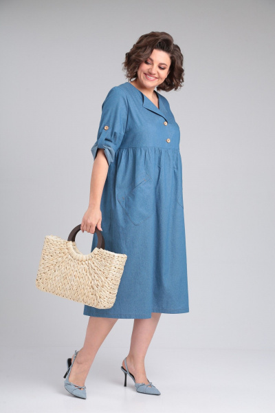 Платье из джинса с карманами и рукавом 3/4 Michel chic 2166 деним - фото 4