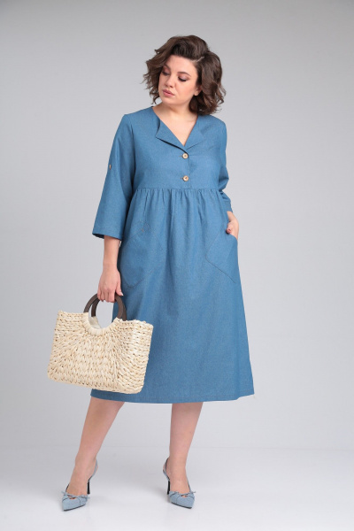 Платье из джинса с карманами и рукавом 3/4 Michel chic 2166 деним - фото 3