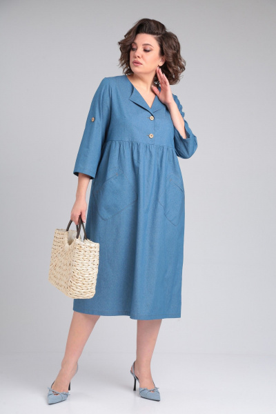 Платье из джинса с карманами и рукавом 3/4 Michel chic 2166 деним - фото 2