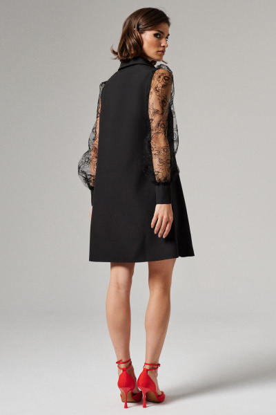 Платье мини с рукавами-летучками иоротом рубашечного типа Панда 69683w черный - фото 2