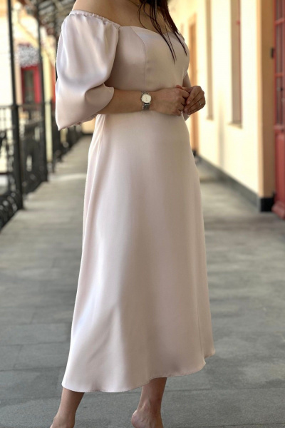 Платье миди в стиле нарядный с акцентными рукавами S.O.L O Me М-1563 бежевый - фото 2