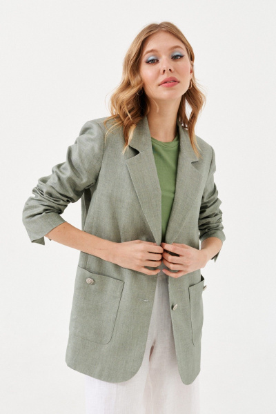 Жакет оверсайз из льняной ткани с накладными карманами VIZANTI 3501а.1 зеленый - фото 1